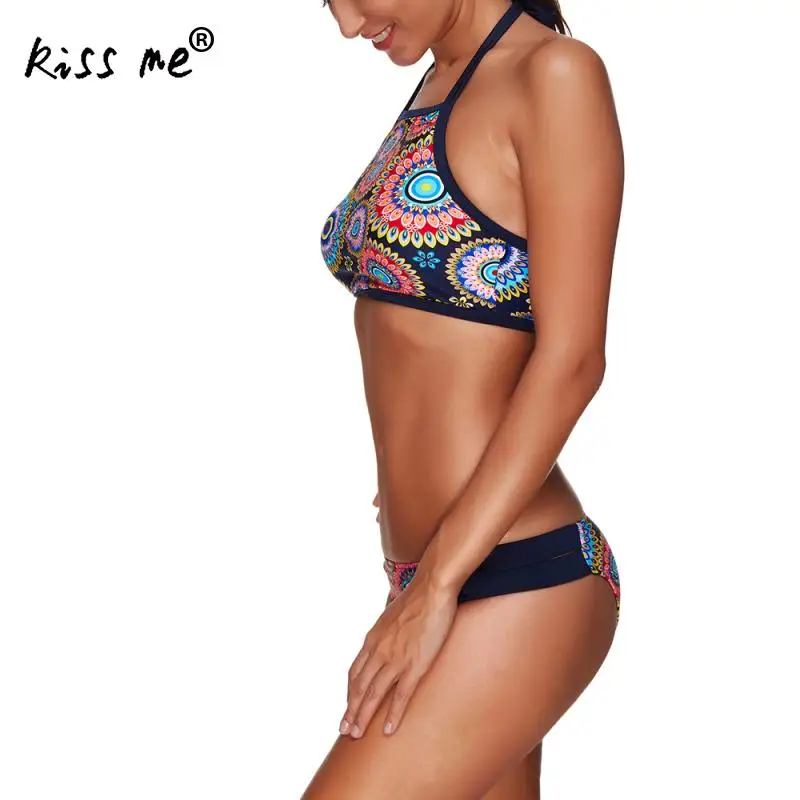 2017 Новый женский бикини с высокой горловиной пуш-ап набор цветок черный