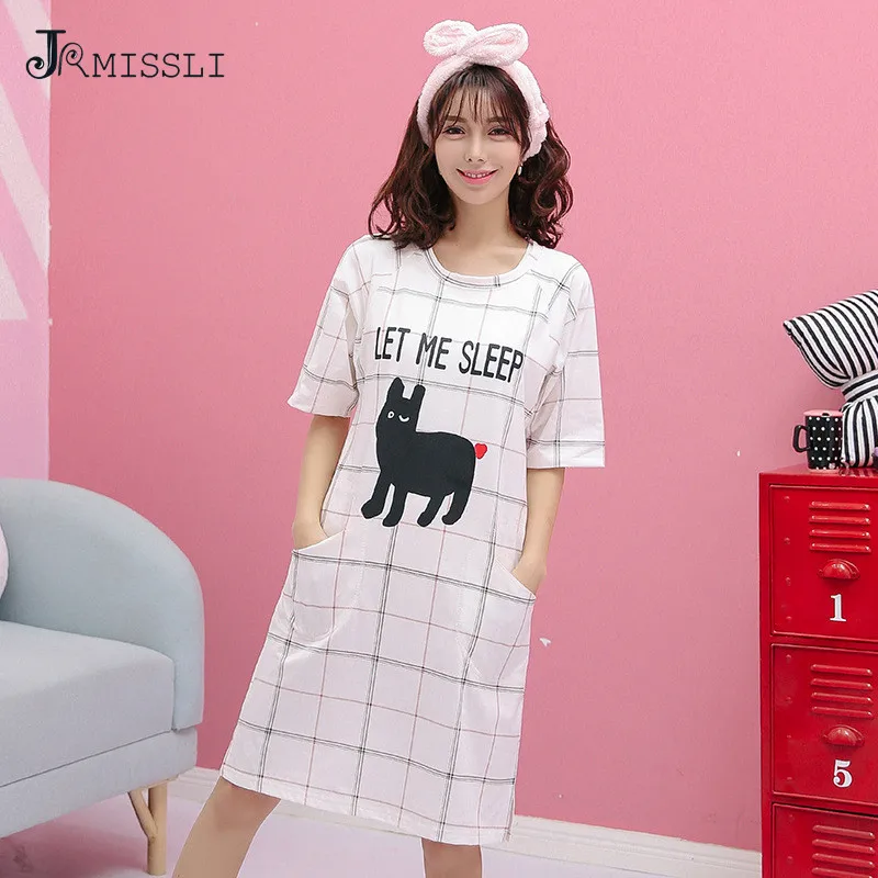 JRMISSLI Модальный Хлопок Девушка Пижамы Летом С Коротким wleeve колен Sleepskirts Случайный