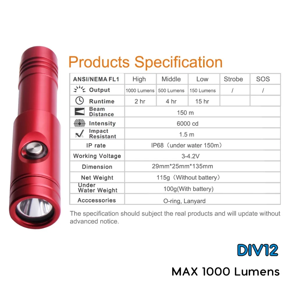 Фонарик для дайвинга Asafee ярсветильник светодиодный водонепроницаемый фонарь Cree