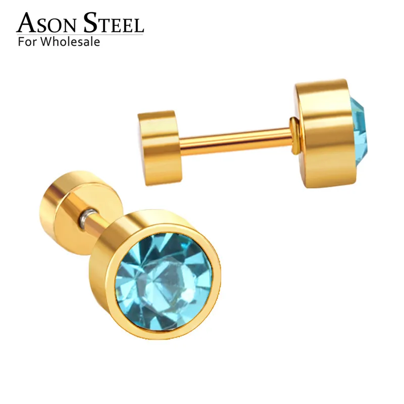 ASONSTEEL 12pairs/lot 3mm/5mm Round CZ Earring Trendy Style Stainless Steel Gold/Silver Color Screw Stud Fashion Jewelry | Украшения и