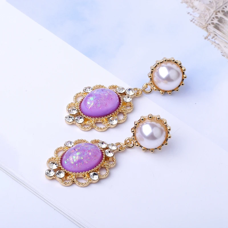 Junlead Fashion Korean Design Bohemian Hanging Statement Earring Boho Purple Gem Flower Drop Dangle Earrings for Women Jewelry | Украшения