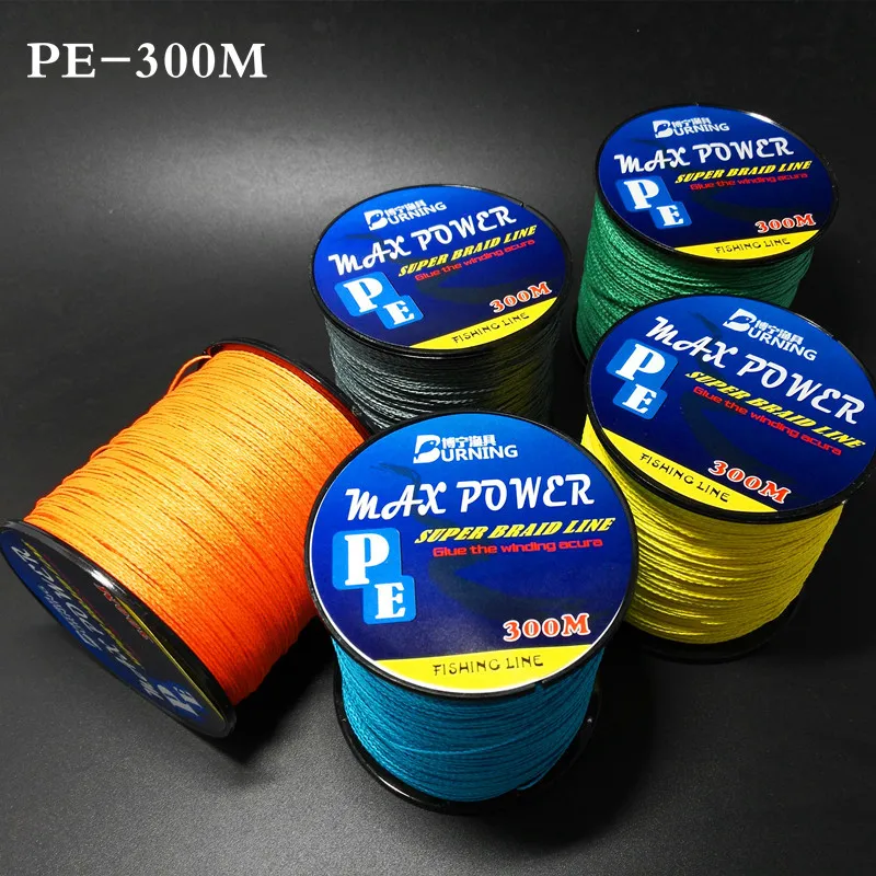 

5 Colors Max Power Super Strong 300M 330Yards PE Braided Fishing Line 4 stands 8LB 10LB 20LB 60LB Multifilament Fishing Line