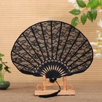 free shipping high quality 1pc with tassel for gift chinese vintage style lace fabric black dancing party fan dancing props
