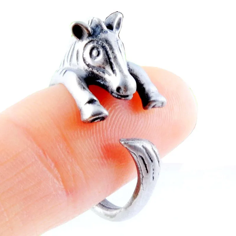 Открытые Кольца в виде лошади панк Винтажное кольцо с животными регулируемые