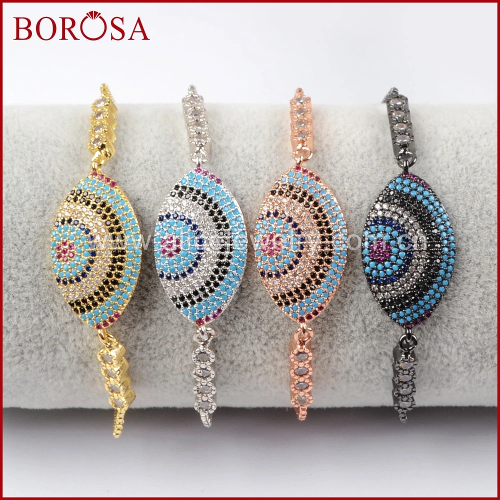 BOROSA Fashion Evil Eye Charm Bracelet CZ Micro Pave Rainbow Zircons Connector Box Chain for Women Jewelry WX649 | Украшения и