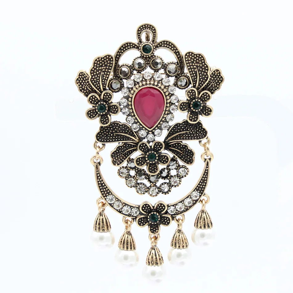 Изысканная индийская женская большая брошь из смолы с имитацией жемчуга булавка