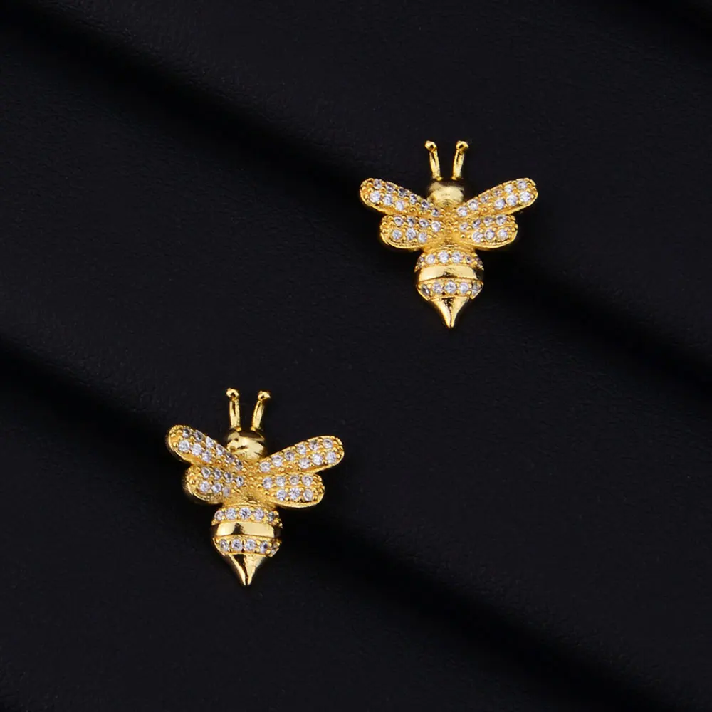 Золотистые женские серьги GODKI в виде пчелы с микрофианитами|earrings jewelry|cubic zirconiaearrings