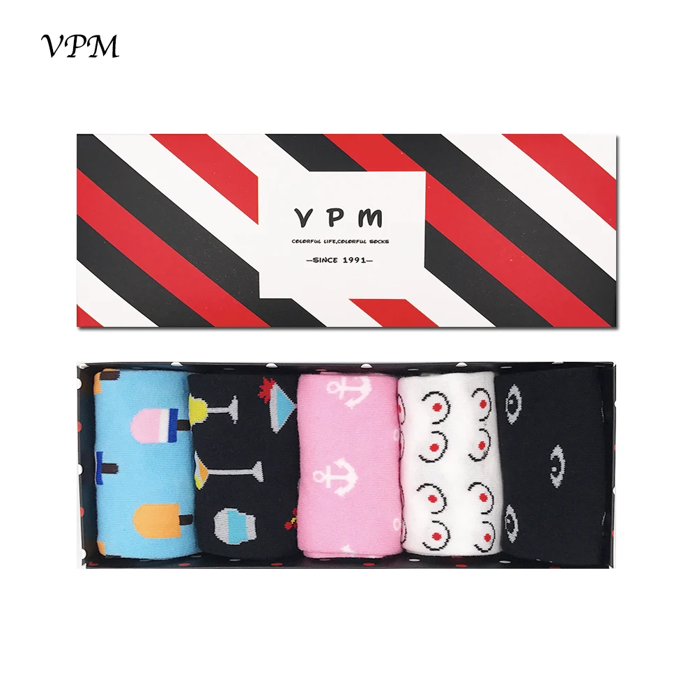 803 box Vpm Подарочная коробка зима-осень теплые Для женщин Носки для девочек красочный мультфильм милый Еда молоко фрукты прекрасный Забавный Носки для девочек(5 пар/лот - Цвет: 803 box
