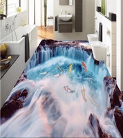 3 d flooring custom waterproof self adhesion 3 d waterfall carp on the floor 3d bathroom flooring photo wallpaper for walls 3d