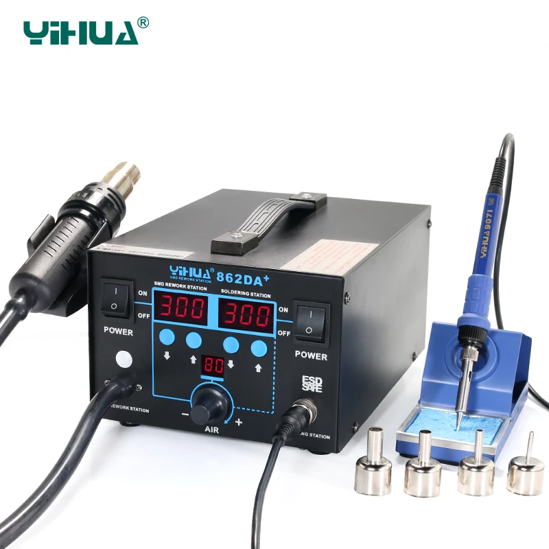 Паяльная станция YIHUA 862DA + паяльная с держателем из синего ферросплава паяльником