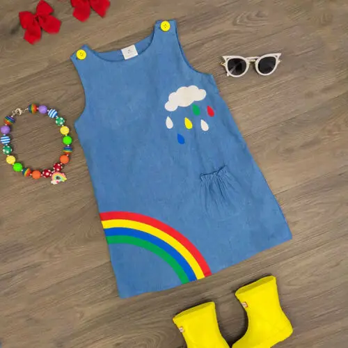 2019 Brand Toddler Infant Kid Baby Girl Dress Denim A-Line Rainbow Print Pocket Sleeveless Party Pageant Sundress Summer Clothes | Детская