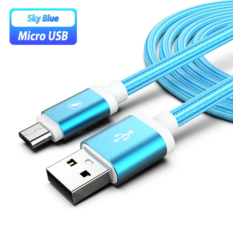 blue 1 м 2 м 3 м длинный нейлоновый Micro USB кабель для быстрой зарядки и передачи данных Android кабель для Samsung Galaxy J3, J5, J7 года Xiaomi Redmi Note 5 6 pro - Цвет: blue
