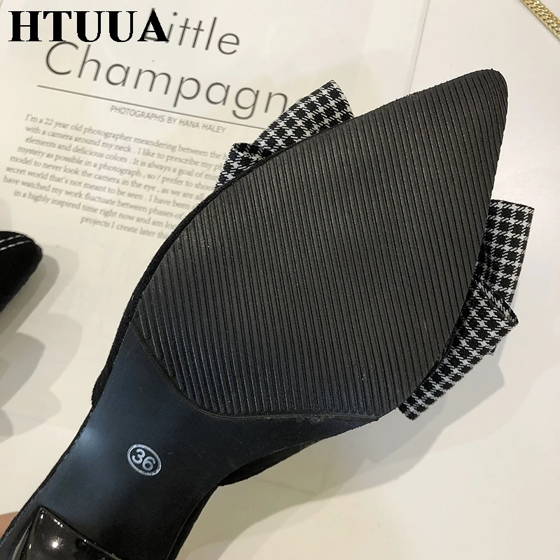 HTUUA/2019 г. модные клетчатые тапочки с бантом женские сабо пикантные слипоны острым