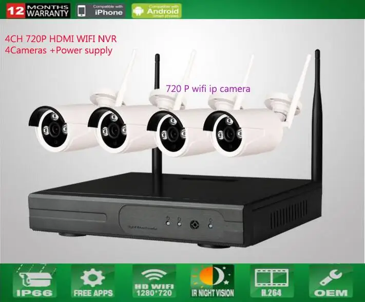 Домашняя система безопасности 4 канала 720P Wi Fi NVR МП HD беспроводная Камера