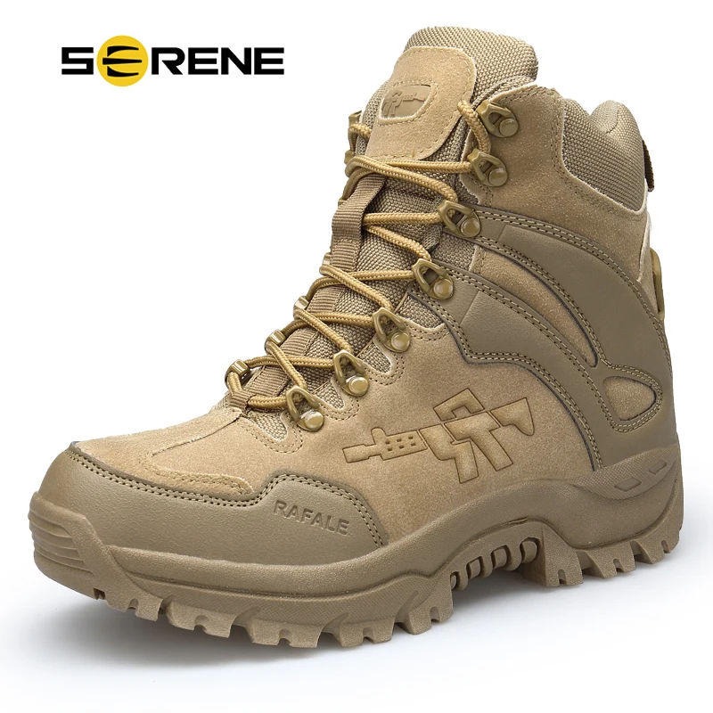 

SERENE Brand Men's Boots Military boot Combat Mens Chukka Ankle Bot Tactical Big Size Army Bot Male Shoes Safety Motocycle Boots