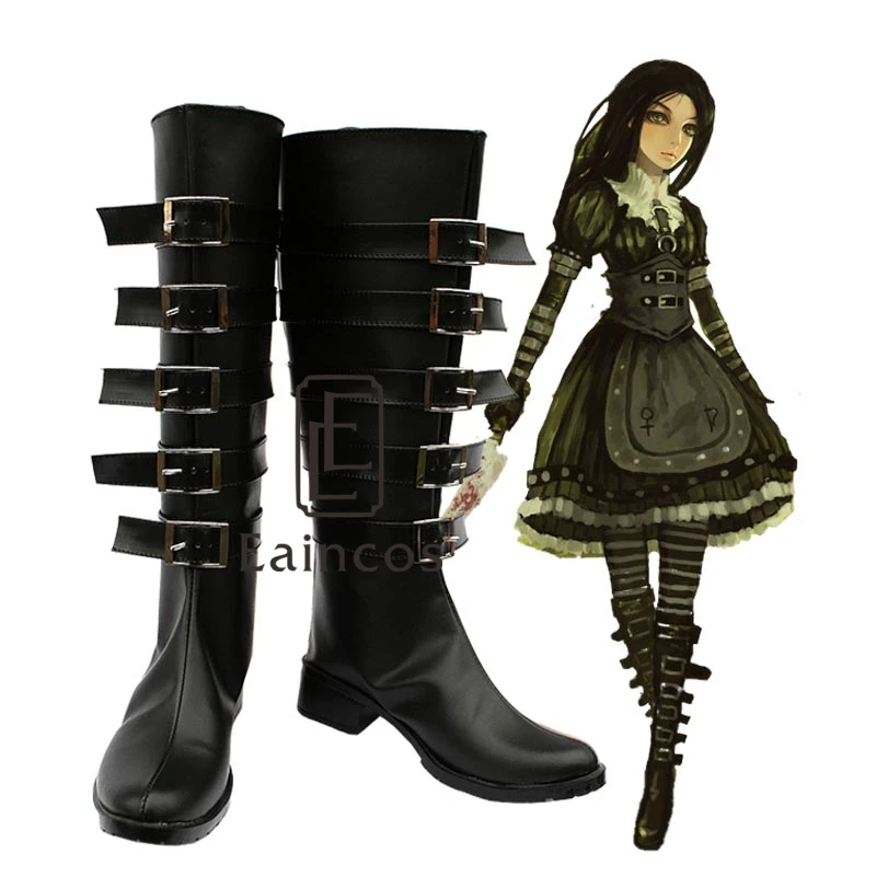 

Popular Game Alice Madness Returns Alice Cosplay Halloween Party Shoes Black Fancy Boots Custom Made