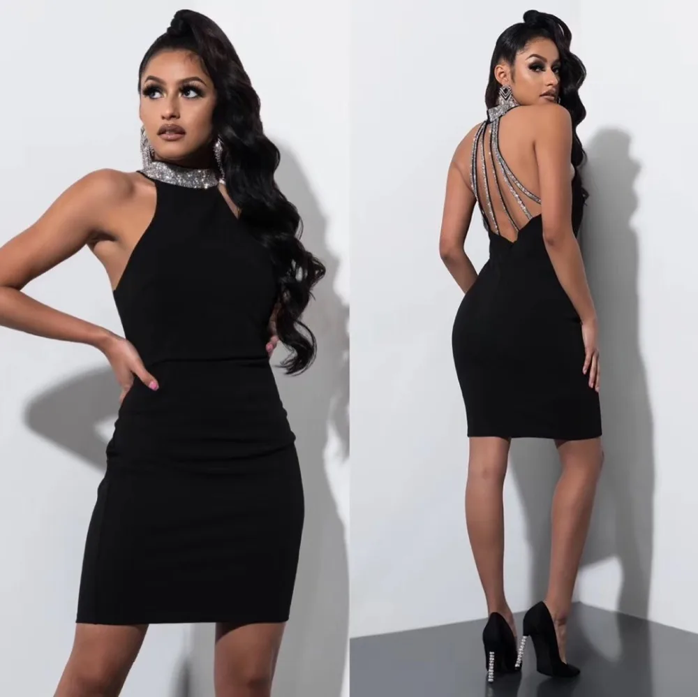 High Quality Black Sleeveless Backless Off The Shoulder Rayon Bandage Dress Homecoming Party | Женская одежда