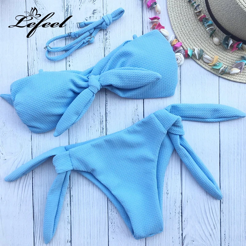 Lefeel 2018 Sexy Bikinis Solid Print Swimwear Brazilian Thong Swimsuit Bikini Set Hot Sale Bathing Suit Low Waist Biquini |
