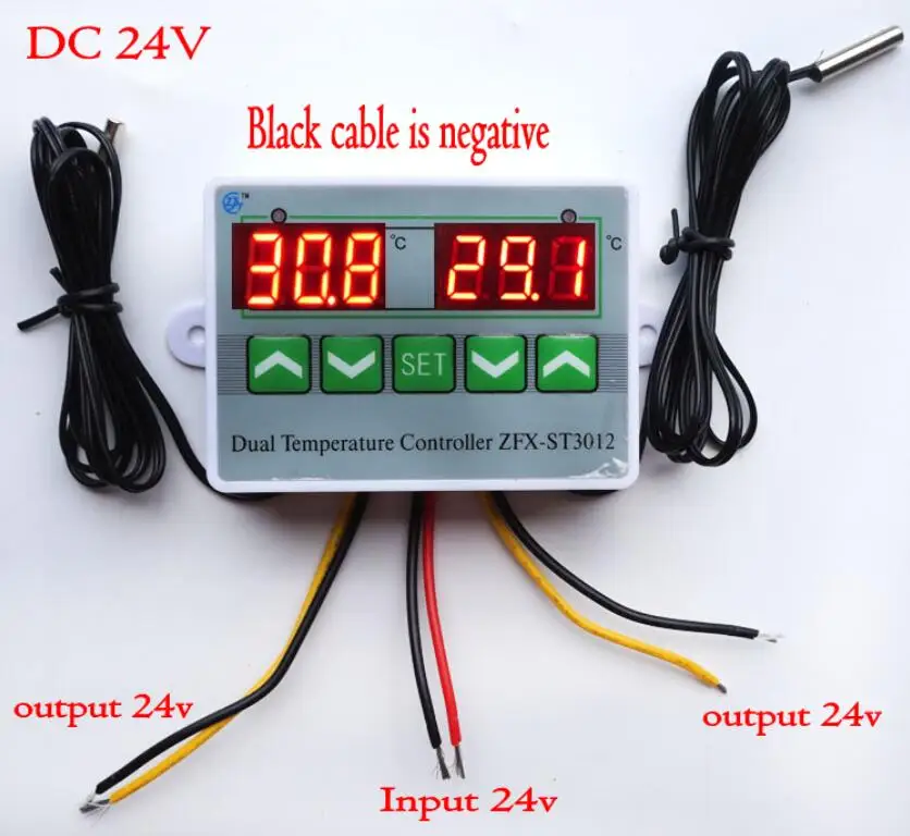 DC24V Переменный ток 220 в 12 В 24 в цифровой светодиодный двойной термометр контроллер температуры термостат инкубатор контроль микрокомпьютер двойной зонд - Цвет: DC24V