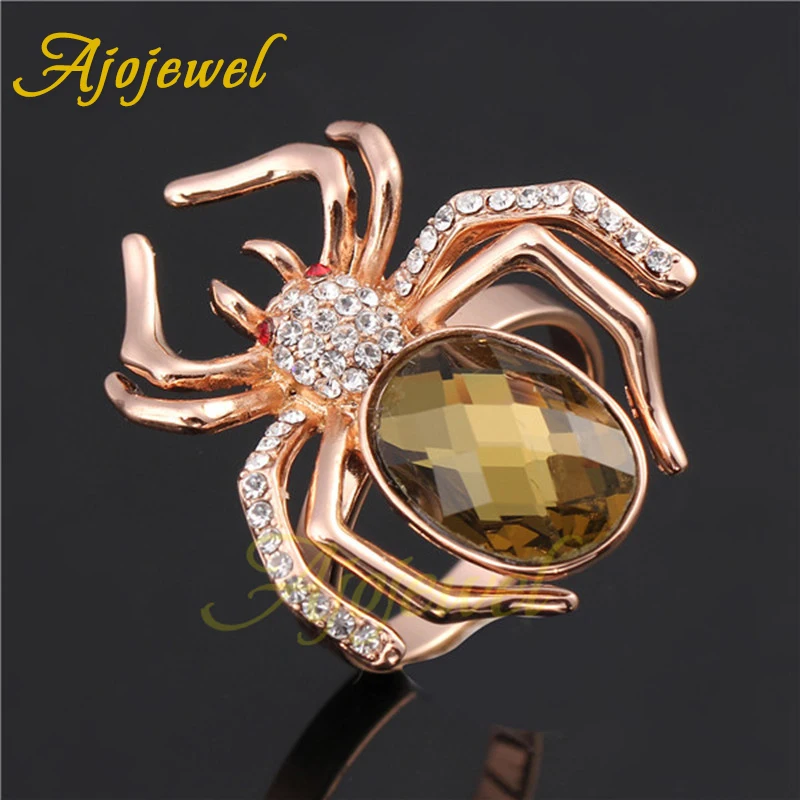 Ajojewel розовое Золотое Ювелирное кольцо с пауком, хрустальные стразы, ювелирные изделия в виде большого животного для женщин, модный подарок