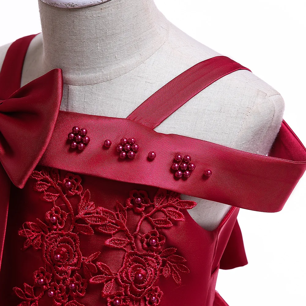 

Flower Girl Bead Decoration Long Dress 2019 New Girl Wedding Party Exchange Dress Ball Beauty Sexy Shoulder Dress De Fiesta 4-11
