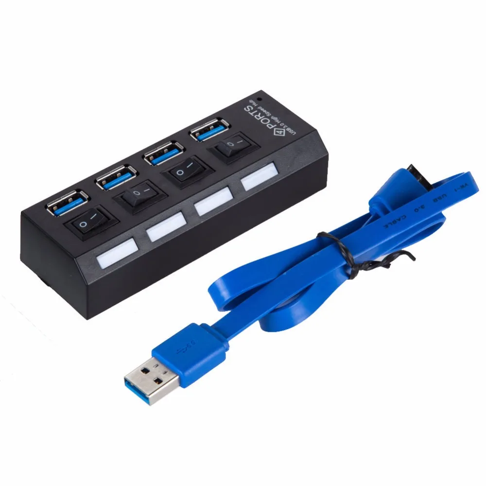 

Black 4 Port USB 3.0 Hub Splitter High Speed 5Gbps for PC Laptop w On/Off Switch