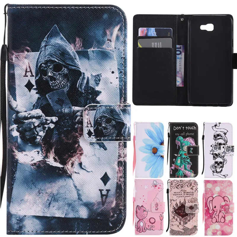 Роскошный кожаный чехол книжка с изображением мультяшного покера черепа для Samsung