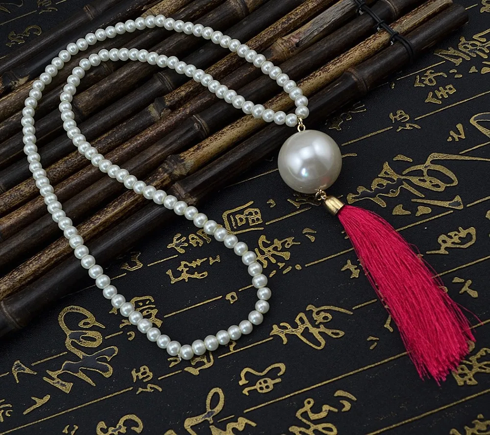 

Autumn Winter Fashion Metal Long Tassel Pearl Long Chain Necklace For Women Party Sweater Necklace Simple Jewelry Gifts