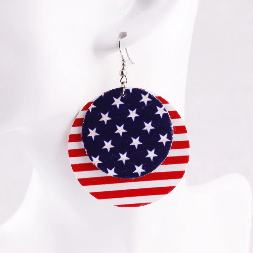 2019 New Arrival American Flag Faux Leather Teardrop Earrings For Women Trendy Jewelry Leaf Dangle Independence Day | Украшения и