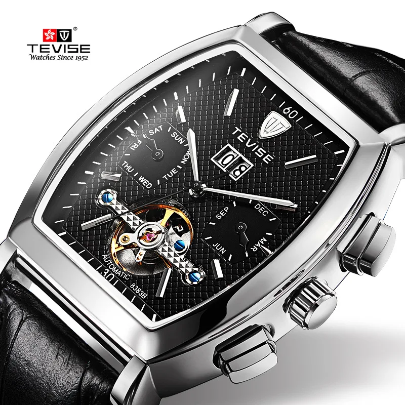 Tourbillon Мужские часы с календарем автоматические механические TEVISE мужские