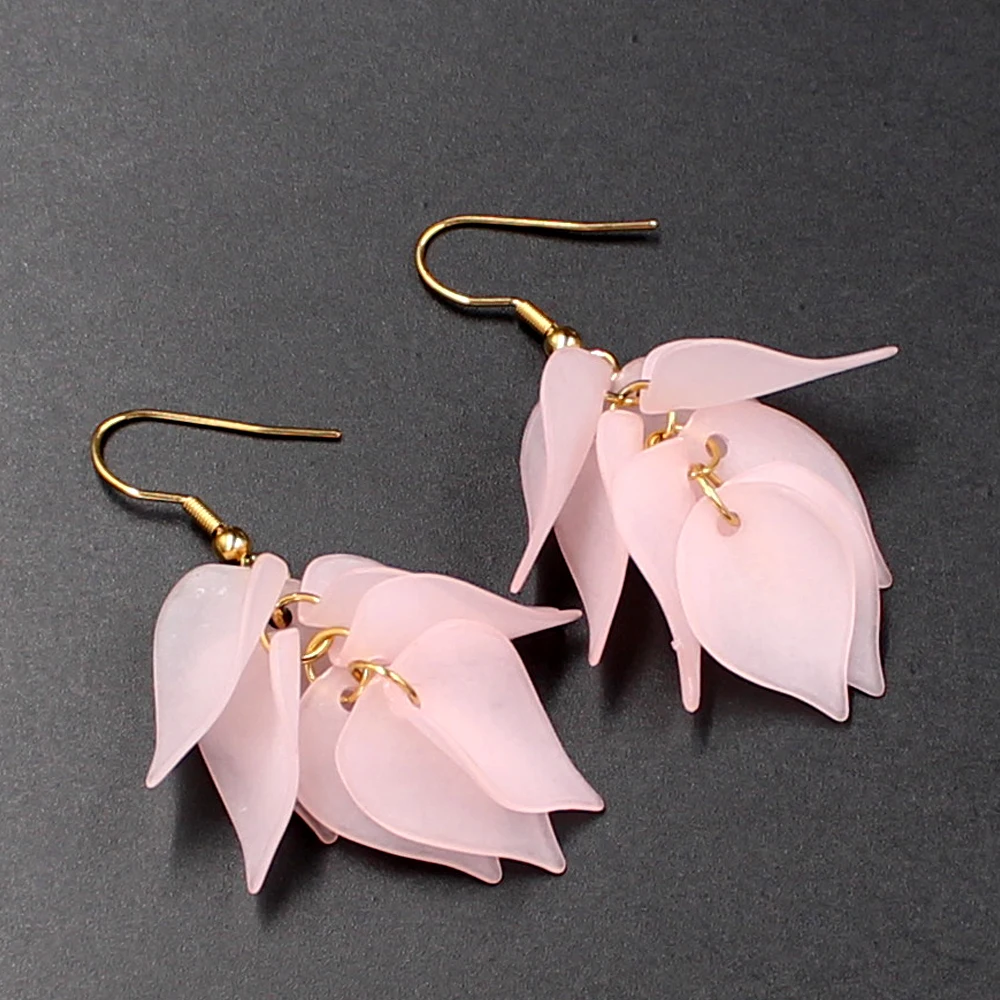 Kakee 316 Stainless Steel Earrings Plastic Flower Petal Tassel Drop Dangle Earring for Women Fashion Korean Wedding Jewelry | Украшения и