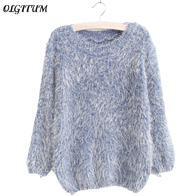 Women Fashion Autumn Winter Warm Mohair O-Neck Pullover Long Sleeve Casual Loose Sweater Knitted Tops | Женская одежда