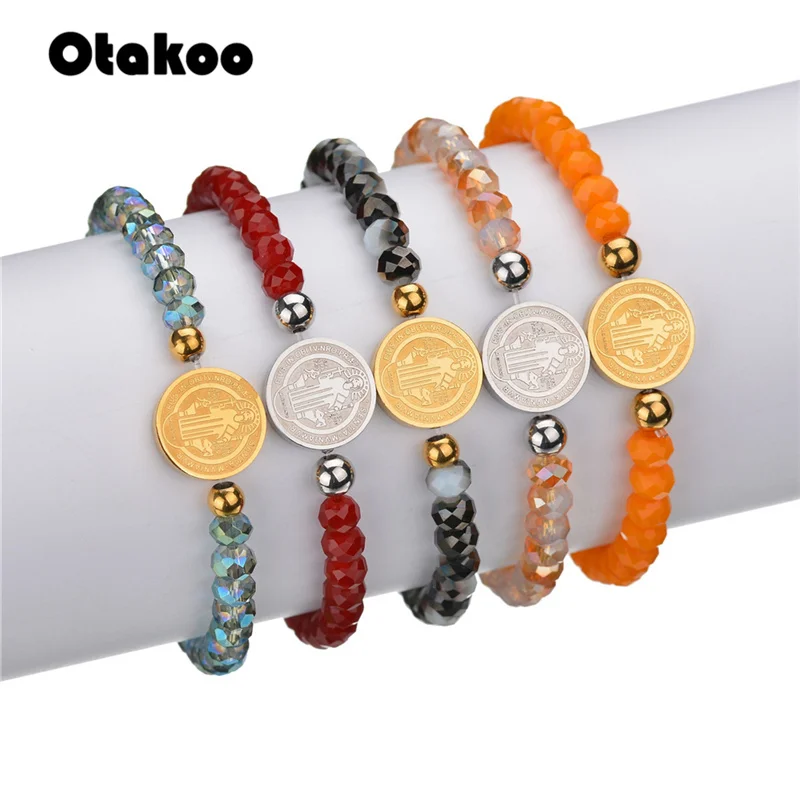 Otakoo святой Бенедикт бусины браслеты двойные боковины из нержавеющей стали браслеты Религиозные ювелирные изделия Рождественский подарок