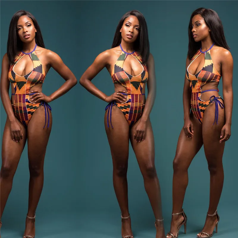 Женский купальник в Африканском этническом стиле Слитные купальники с блестками