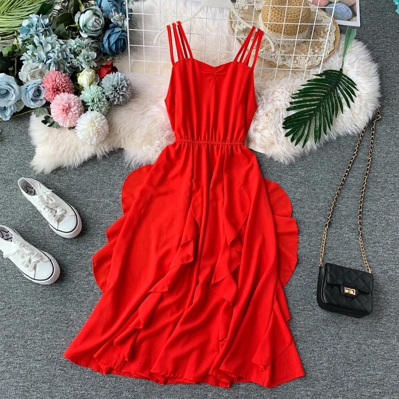 ALPHALMODA новинка 2019 однотонное пляжное платье для пляжа тонкая талия гофрированная