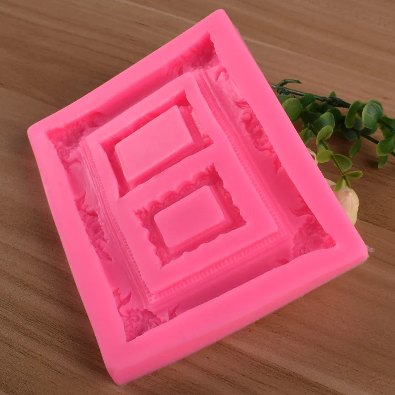 3 даже большая Ретро рельефная зеркальная рамка силиконовые формы 3D шоколадные