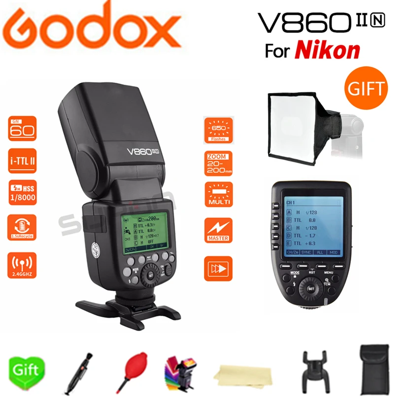 Вспышка Godox с литий ионным аккумулятором Speedlite 1/8000s GN60 i TTL HSS Xpro N триггер