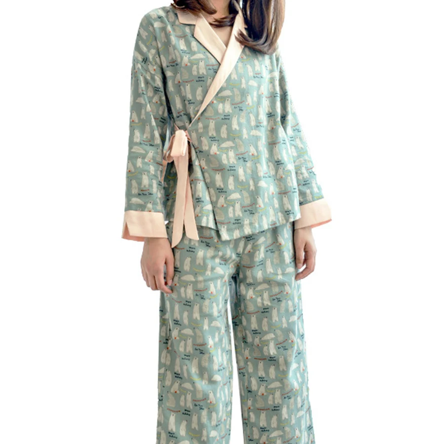 Женский хлопковый пижамный комплект с v-образным вырезом топ длинными рукавами и