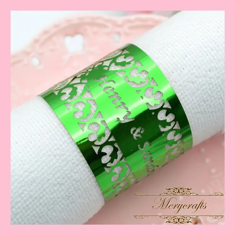 

Delicate Filigree Pattern Metallic Paper Wedding Decorations Laser Cut Napkin Ring