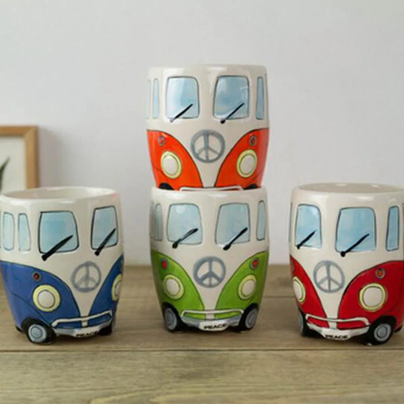 1 Piece Creative Cartoon Double Bus Mugs Hand Painting Retro Ceramic Cup Coffee Milk Tea Mug Drinkware Novetly Gifts | Дом и сад