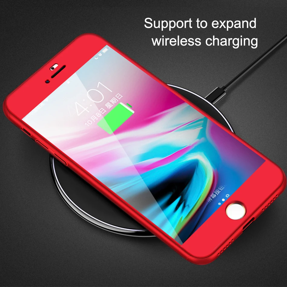 360 Full Protective Phone Case For iPhone 7 8 Plus 6 6s 5 5S SE X 10 Cover Xs Max XR With Glass |