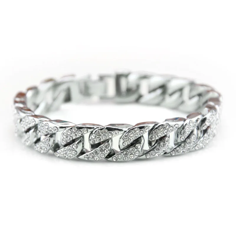 Модный полностью Iced Out Браслет из горного хрусталя Золотой хип хоп шикарный КУБИНСКИЙ звено цепи браслет новая цепочка и браслет для мужчин