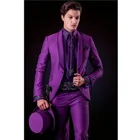 Новое поступление 2019, фиолетовый мужской костюм для свадьбы, 2 предмета (пиджак + брюки + галстук), модный мужской блейзер для жениха на выпускной
