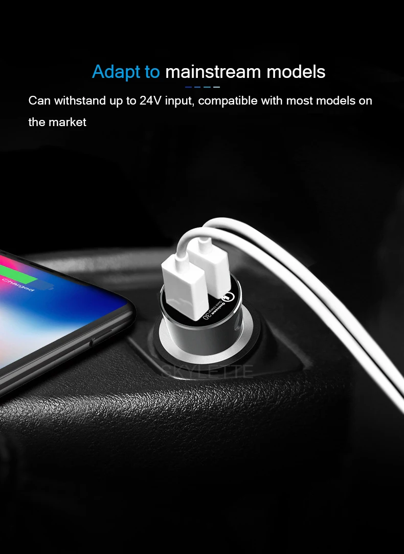 Зарядное устройство 5V3A с двумя портами USB QC3.0 для автомобильного мобильного телефона, быстрое зарядное устройство 3,0, адаптер 36 Вт, быстрая зарядка с цифровым дисплеем напряжения