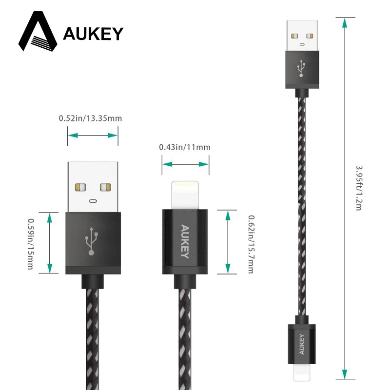 AUKEY зарядное устройство кабель 3.95ft/1 2 м MFi Lightning быстрая передача данных мобильный