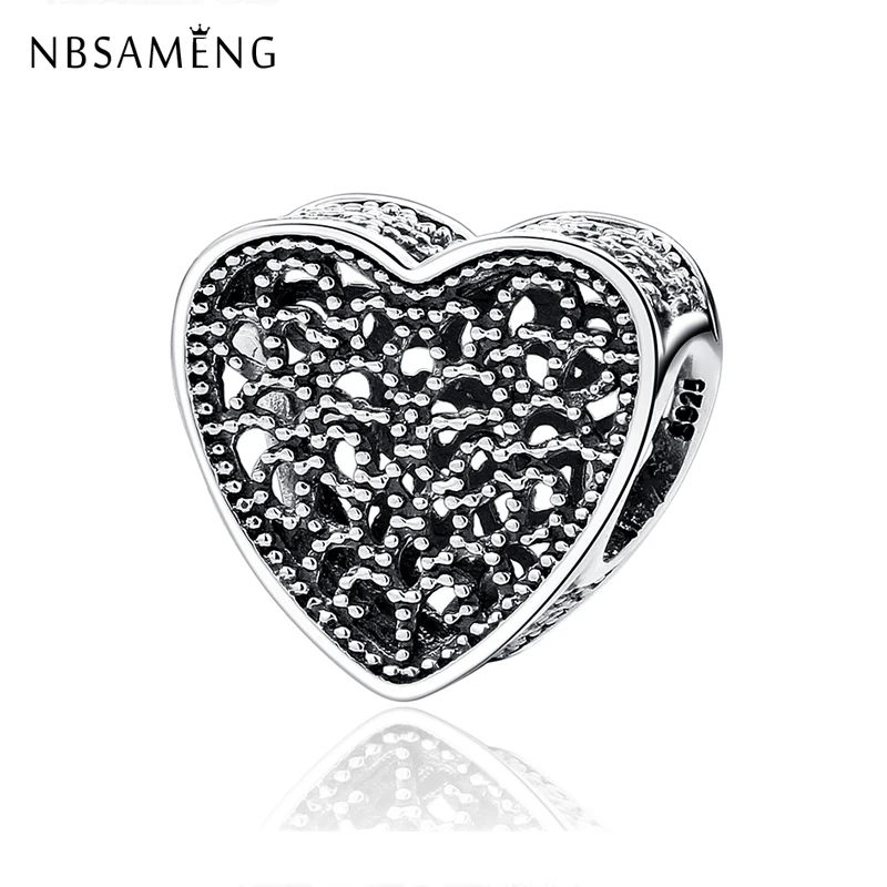

Authentic 100% 925 Sterling Silver Charm Bead Filled With Romance Heart Charms Fit Bracelets Women DIY Jewelry