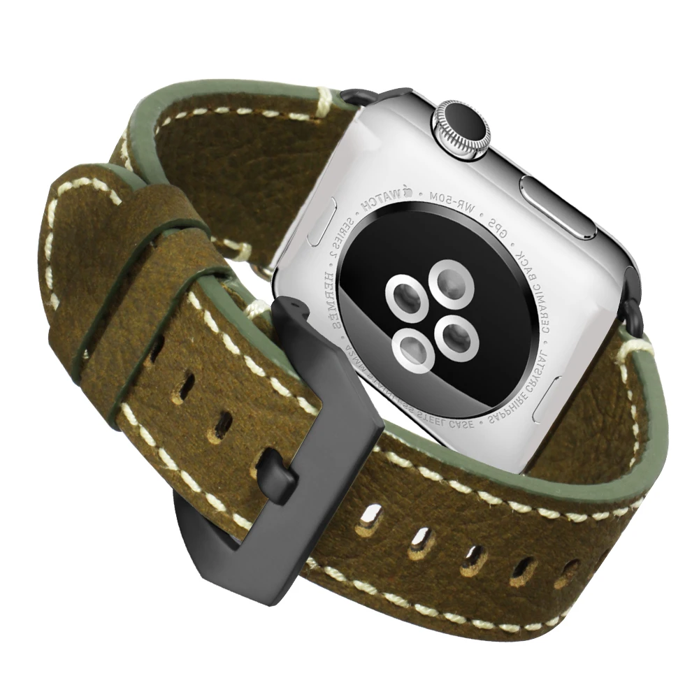 CHIMAERA Apple Watch ремешок ручной работы черный армейский зеленый винтажный из