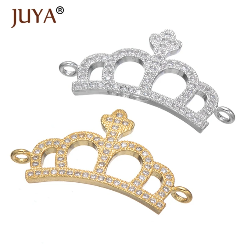 jewelry findings components gold crown charm connectors diy fashion bracelets necklace fittings micro paved cz stone | Украшения и