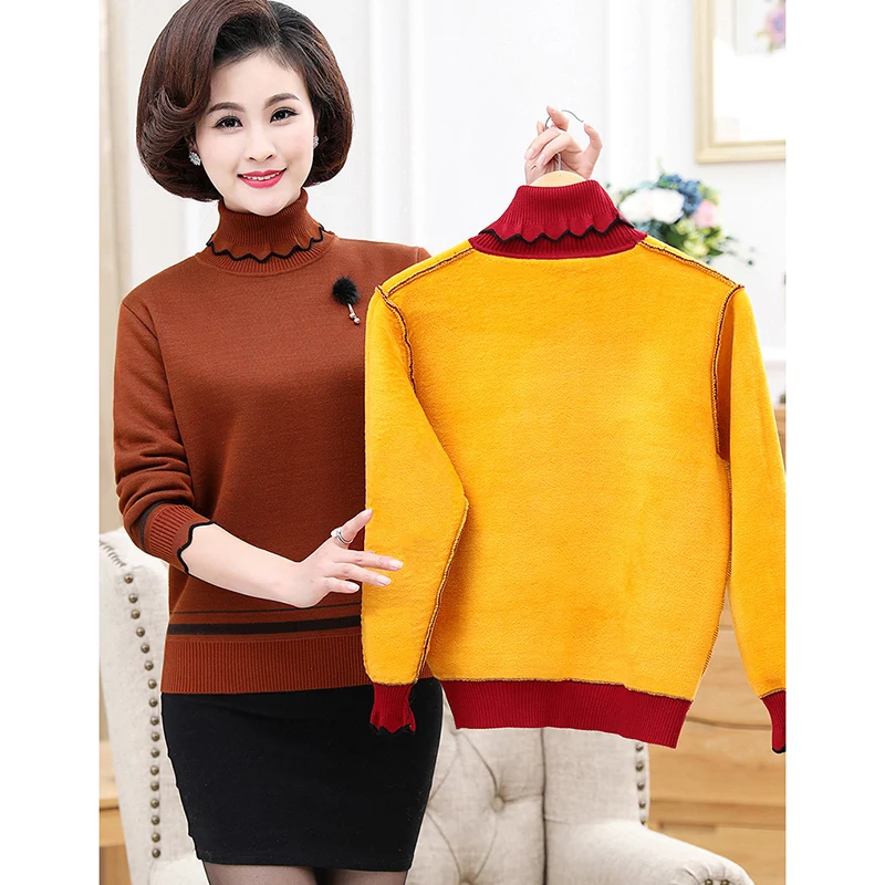 

2019 Women Autumn Winter Long-sleeved Turtleneck Sweater Pullover Mother Loaded Middle-aged Ladies Jumper Warm Sweater Knitting