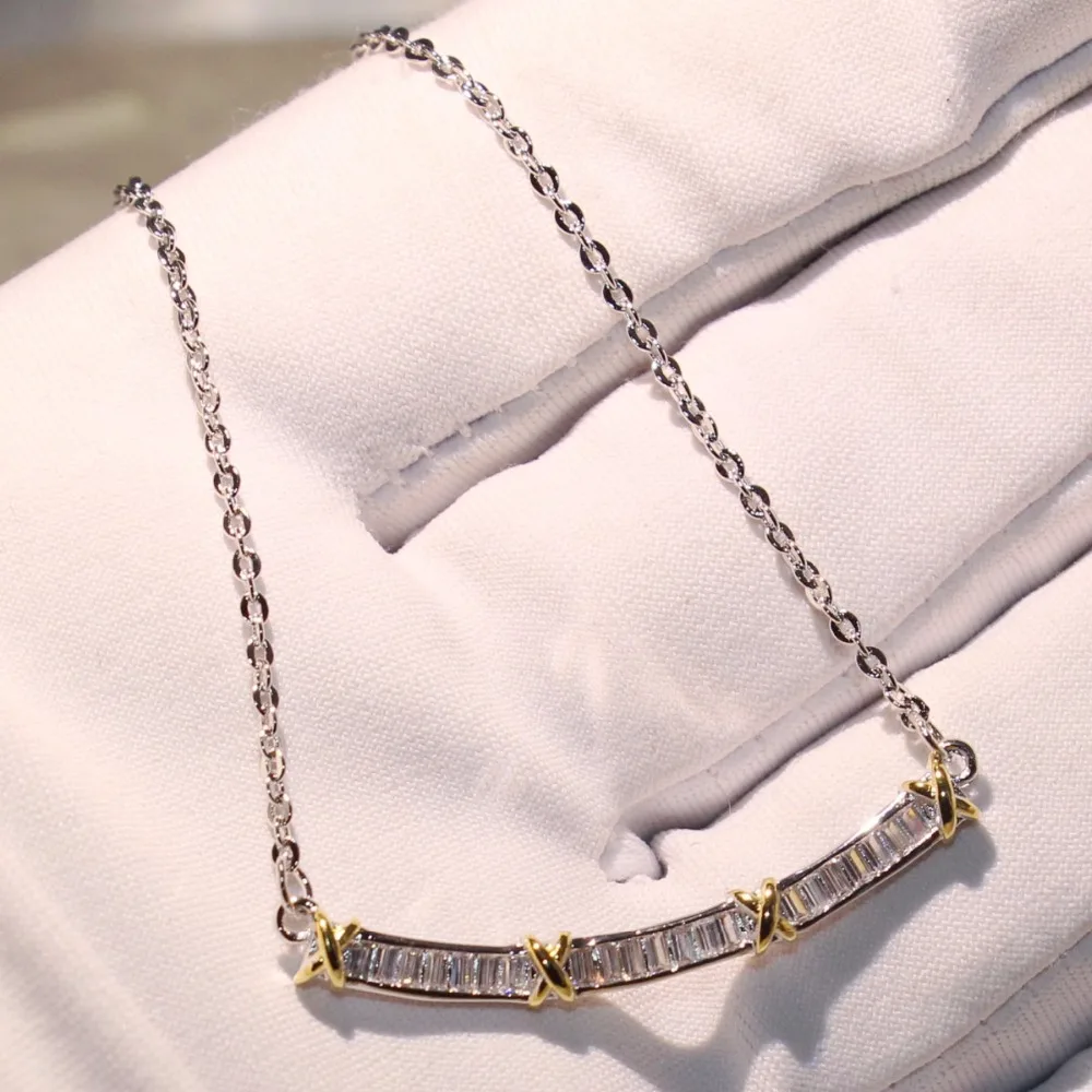 Victoria New Arrival Luxury Jewelry 925 Sterling Silver Separate Color Gold Princess Cut 5A CZ Arc Moon Pendant Chain Necklace | Украшения